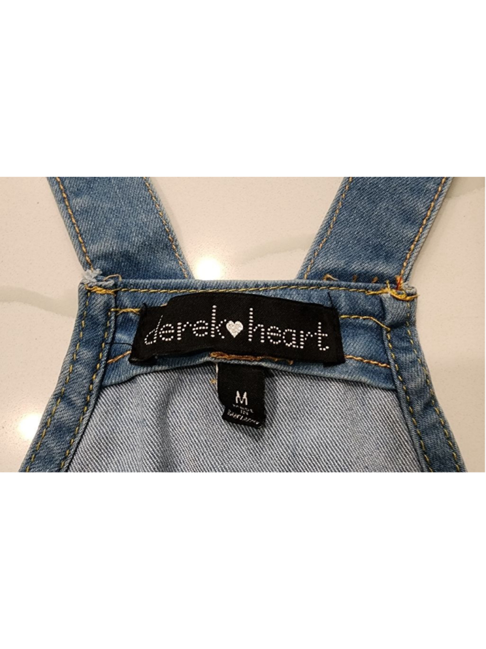 Derek Heart Denim Shortalls Size M Blue Jean Overalls Romper Button Front - Picture 7 of 11